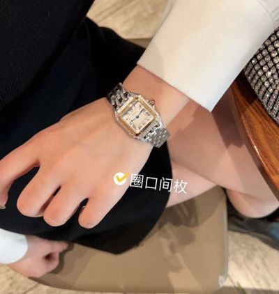 Cartier Panthere De 27*37MM Quartz Movement Two-tone Rose Gold Bezel Square Women Watch